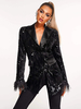 Veste blazer à paillettes noir col rabattu manches longues vêtements dextérieur
