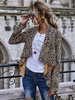 Veste Blazer Femme Court Imprimé Léopard à Col Revers avec Manches Longues Cousu Bicolores