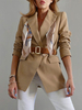 Veste Blazer Femmes à Col Revers avec Manches Longues Fermeture avec Boutonnages Croisées Ceinturé Unicolore