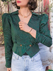 Veste Blazer Femmes Taille Haute Courte Imprimé avec Manches Longues Amples Coupe Cinrée avec Boutons Croisés Unicolore