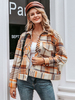 Veste Blazer Femmes Taille Haute Courte Imprimé Carreaux à Col Revers avec Manches Longues avec Boutons Bicolores
