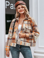 Veste Blazer Femmes Taille Haute Courte Imprimé Carreaux à Col Revers avec Manches Longues avec Boutons Bicolores