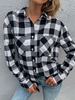 Veste Blouse Chemisier Imprimé Carreaux Femme avec Manches Longues à Col Revers Coupe Cintrée avec Boutons avec Poches Bicolores