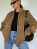 Veste Bomber En Daim Marron Col Montant Zippé Surdimensionné Printemps Vêtements Dextérieur Pour Femmes 2025