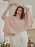 Veste Cape en Mailles Femmes à Col Montant Ample avec Manches Longues Unicolore en Côtelé
