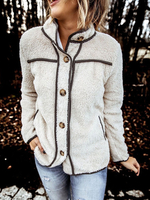 Veste col long boutons stand manches Boutons fausse fourrure femmes Outfit