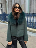 Veste courte avec col en fourrure de renard écologique vêtement dextérieur surdimensionné vert foncé pour femme 2025