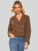 Veste Courte Femme à Col Revers avec Manches Longues à Zip avec Poches Unicolore