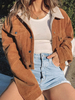 Veste Courte Femme à Col Revers avec Manches Longues avec Boutons Bicolores