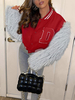 Veste Courte Femme Col Bijou Manches Longues Boutons Veste Grise Oversize Polyester Bicolore