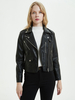 Veste Courte Femme en Cuir Synthétique avec Manches Longues à Col Revers à Zip Unicolore