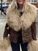 Veste Courte Femme en Fausse Fourrure à Col Revers avec Manches Longues avec Boutons Bicolores