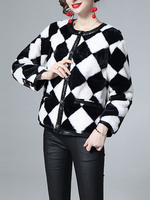Veste Courte Femme Imprimé à Col Rond avec Manches Longues Bicolores Veste Femme