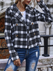 Veste Courte femme noir col Rabattu Vestes bouton en tweed à Carreaux à double boutonnage automne 2021