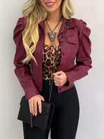 Veste Courte Femme Taille Haute avec Manches Longues Amples à Col Revers avec Poches Unicolore