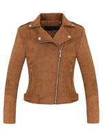 Veste Courte Femmes à col Revers avec Manches Longues à Zip avec Poches Unicolore Veste Courte Moto