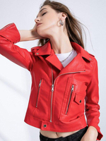 Veste Cuir Femme Courte Verni avec Manches Longues à Col Revers à Zip avec Poches Unicolore Veste Simili Cuir Femme