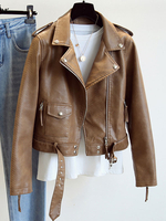 Veste Cuir Femme Courte Verni avec Manches Longues à Col Revers à Zip avec Poches Unicolore Veste Simili Cuir Femme
