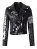 Veste Cuir Femme Imprimé Courte Verni avec Manches Longues à Col Revers à Zip avec Poches Bicolores Veste Simili Cuir Femme