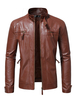 Veste Cuir Homme Décontracté Moto Automne Café Marron Mode Veste Cuir Slim Fit