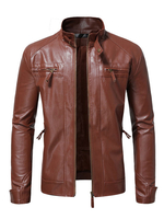 Veste Cuir Homme Décontracté Moto Automne Café Marron Mode Veste Cuir Slim Fit