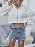 Veste dhiver pour femme - Sweat-shirt zippé à manches longues à capuche blanc