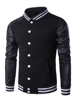 Veste de baseball pour hommes Manteau Varsity en cuir noir