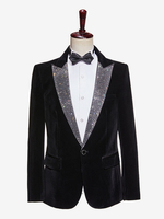Veste de costume de scène en velours noir brillant pour homme