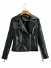 Veste de Moto Courte en Cuir Synthétique Femme à Col Revers avec Manches Longues à Zip avec Poches Unicolore Veste Femme