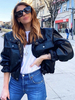 Veste de Moto Courte Femme avec Manches Longues à Col Revers avec Poches Unicolore Veste Femme