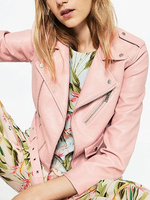 Veste de Moto Courte Femme en Cuir Synthétique Vernis à Col Revers avec Manches Longues à Zip avec Boucles Métales Unicolore Sexy
