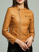 Veste de moto femme en cuir Synthétique col montant à manches longues veste dhiver