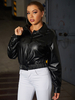 Veste de Moto Femme Taille Haute à Col Revers avec Manches Longues à Zip Coupe Cintrée Unicolore