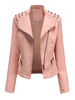 Veste de Moto Femmes Courtes en Cuir Synthétique à Col Revers avec Manches Longues à Zip avec Poches Unicolore