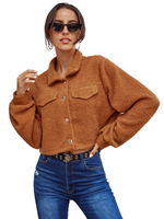 Veste Effet Blazer Femme Hiver à Col Revers Marrons Taille Haute avec Poches Unicolore Fermeture par Boutons Veste Femme