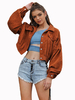 Veste Effet Blazer Femme Hiver à Col Revers Velours Côtelé Taille Haute avec Poches Unicolore Fermeture par Boutons Veste Femme