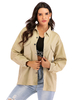 Veste en Coton Femme à Col Revers avec Les Manches Longs Fermeture par Boutons avec Poches Kaki Imprimé Les Mots Veste Femme