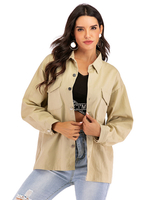 Veste en Coton Femme à Col Revers avec Les Manches Longs Fermeture par Boutons avec Poches Kaki Imprimé Les Mots Veste Femme