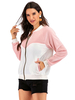 Veste en Cotons Femme à Col Montant Bimatière Cousu Blanc et Rose avec Les Manches Longs Fermeture par Zips Veste Femme