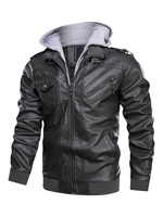 Veste en cuir à capuche pour hommes
