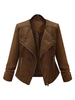 Veste en cuir femme marron col rabattu manches longues zippée vestes courtes