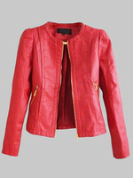 Veste en Cuir Femmes 2021 Rouge Veste Cuir Zip Manche Longue Veste de Moto