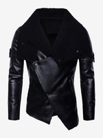Veste en cuir pour homme avec col en fausse fourrure irrégulière Veste de moto en cuir PU