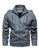 Veste en cuir pour homme Coupe-vent à glissière simple superposé Élégant Printemps Bleu éblouissant
