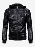 Veste en cuir pour homme coupe-vent décontracté à col montant avec poches zippées
