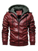 Veste en cuir pour homme Zipper Veste en cuir à capuche élégante