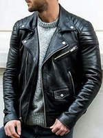 Veste en cuir pour hommes Casuel PU Cool Décoration Zip
