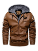Veste en cuir pour hommes Comfy Layered Zipper Color Block Mode Moto Printemps Café Marron
