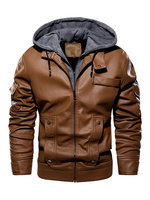 Veste en cuir pour hommes Comfy Layered Zipper Color Block Mode Moto Printemps Café Marron