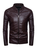 Veste En Cuir Pour Hommes Décontracté Moto Automne Polyuréthane Bordeaux Élégant Veste En Cuir